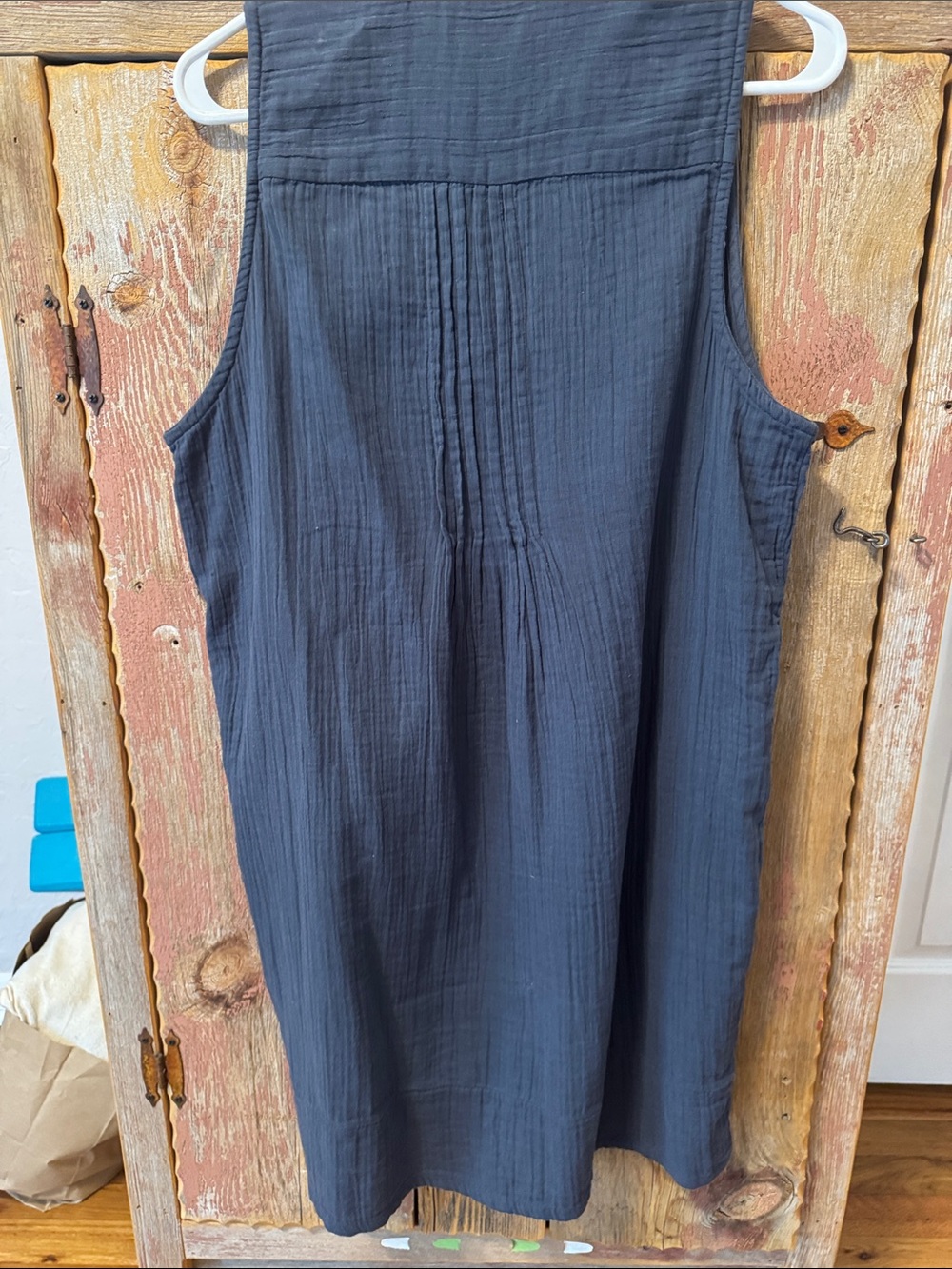 Quince Navy organic Cotton Sleeveless Pintuck Button-Front Dress medium - Picture 10 of 17